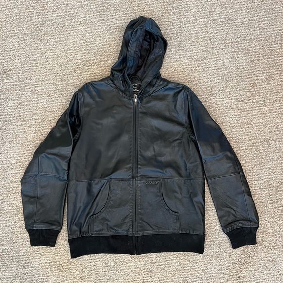 Analog Vintage Black Hooded Leather Jacket - Picture 1 of 5